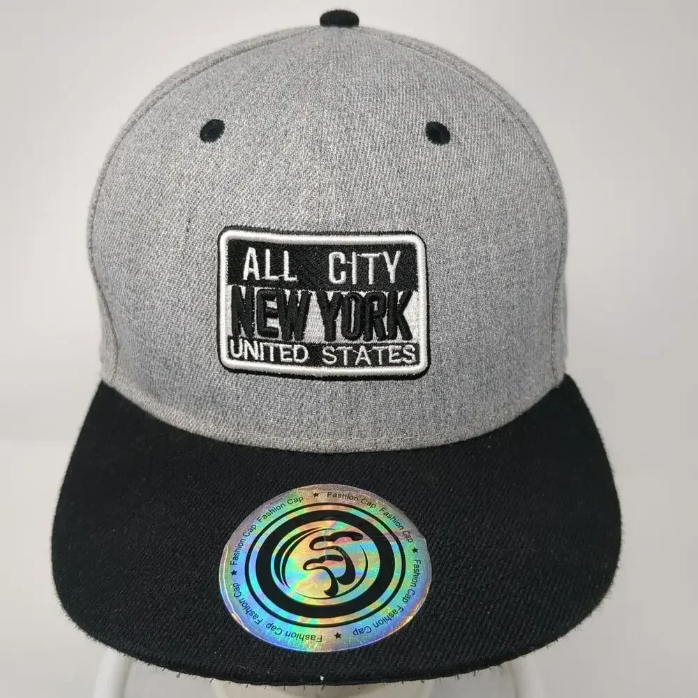 T&T Snapback Gray One Size New York All City United States Flat Brim Hat